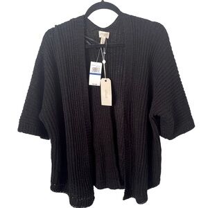 NWT Greige Black Knit Short‎ Sleeve Open Front Cardigan Sweater Shrug